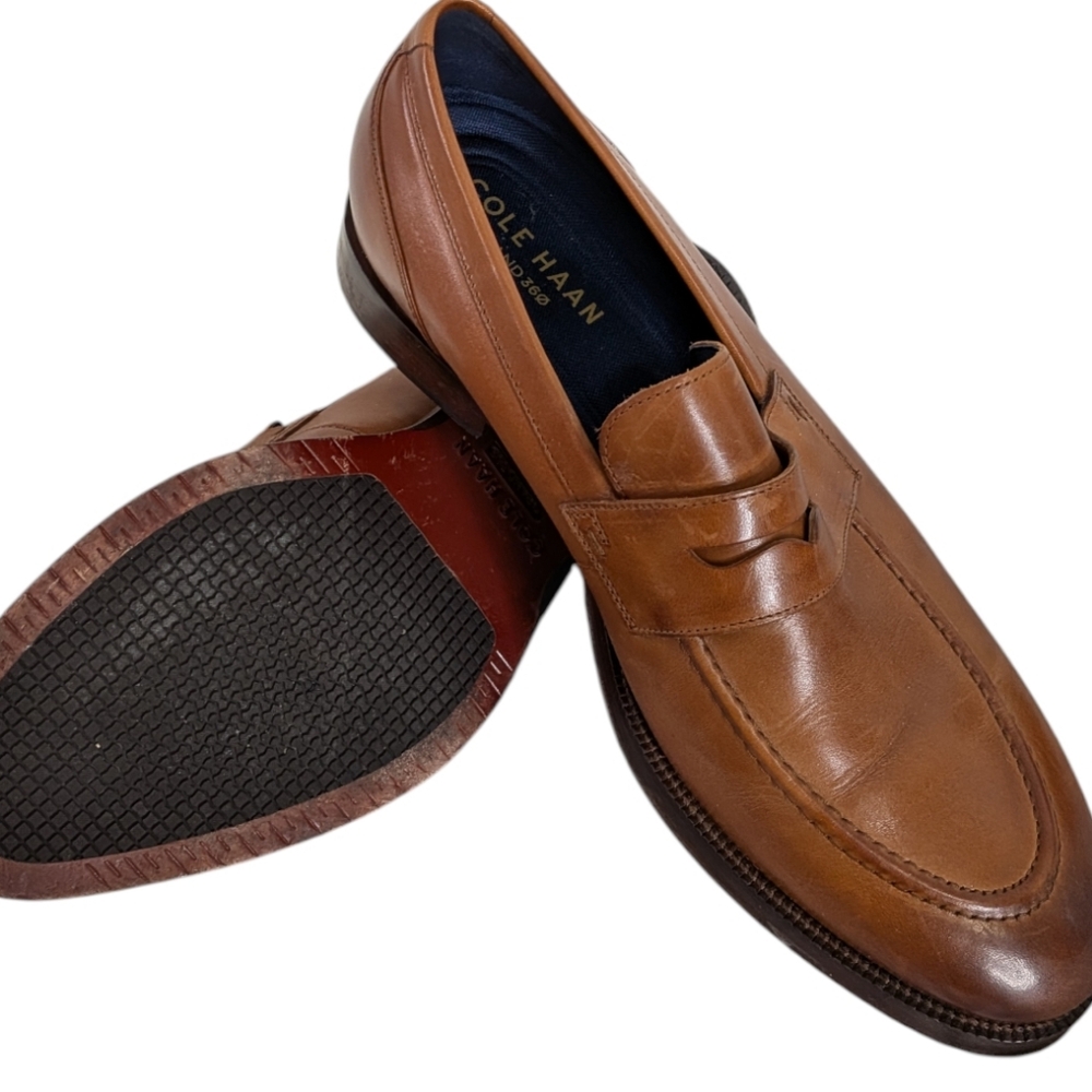 Cole Haan Men Carnegie British Tan Brown Leather Penny Loafers ... Size 9.5 - Picture 4 of 10